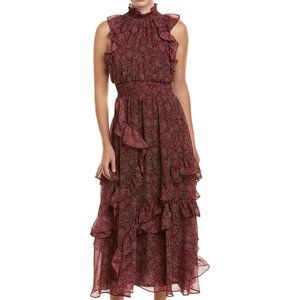 Avec Les Filles Red/Maroon Ruffle Dot Maxi Dress Sz 4